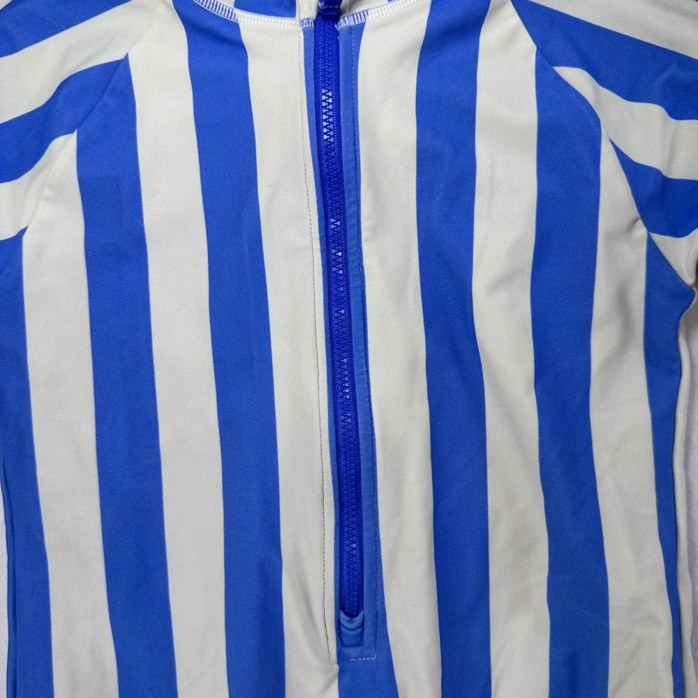 Crewcuts Girls Rash Guard Swimsuit Striped Long Sleeve UPF 50+ Blue Size 10 NWOT